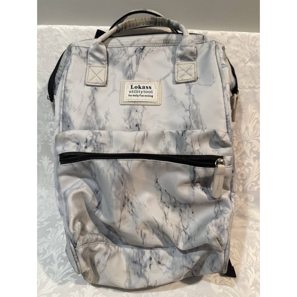 Lokass Utilitytool Travel Laptop Backpack Mens OS White Grey Marble Good Utility
